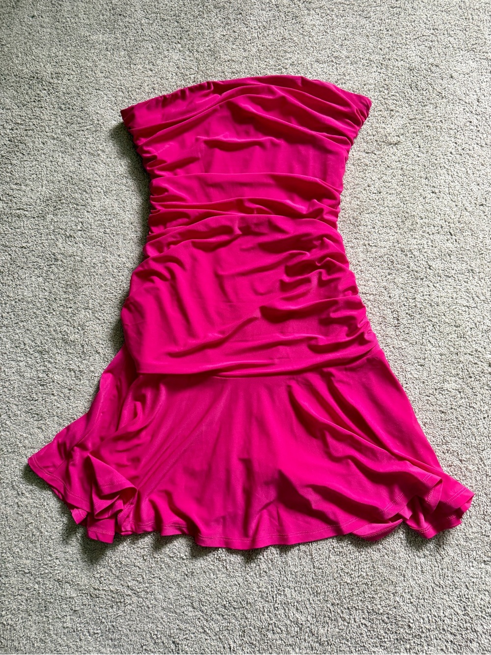 Express Strapless Ruched Fuchsia Mini Dress